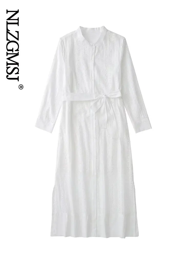 

Nlzgmsj Za Women Cut Out White Dress Women Embroidery Long Dresses Woman Vintage Long Sleeve Midi Dress Spring Elegant Dresses