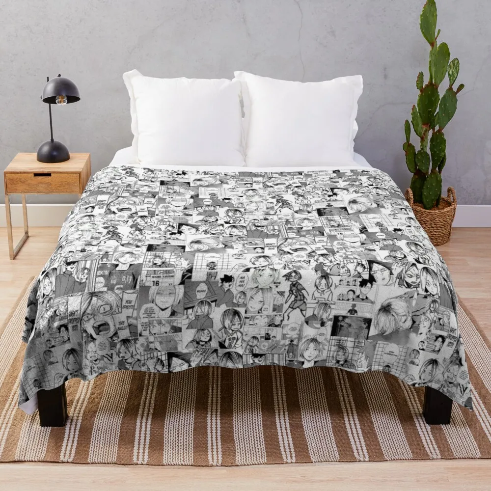 

kenma kozume Manga collageThrow Blanket knitted plaid