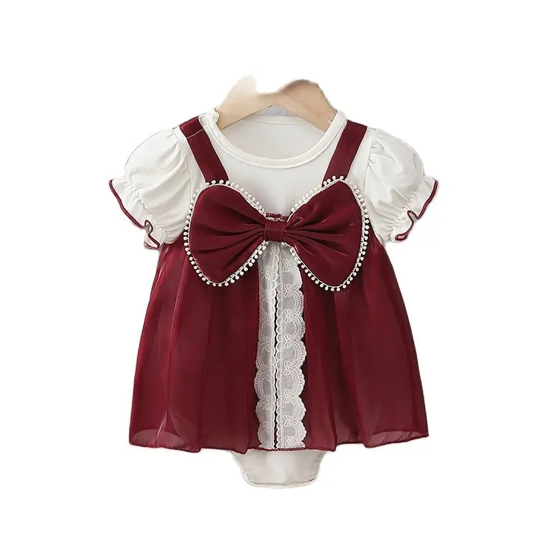 

Korean Version Of Children's Clothing 2022 Summer New Baby Jumpsuit Sweet And Cute Baby Short-Sleeved Triangle Romper