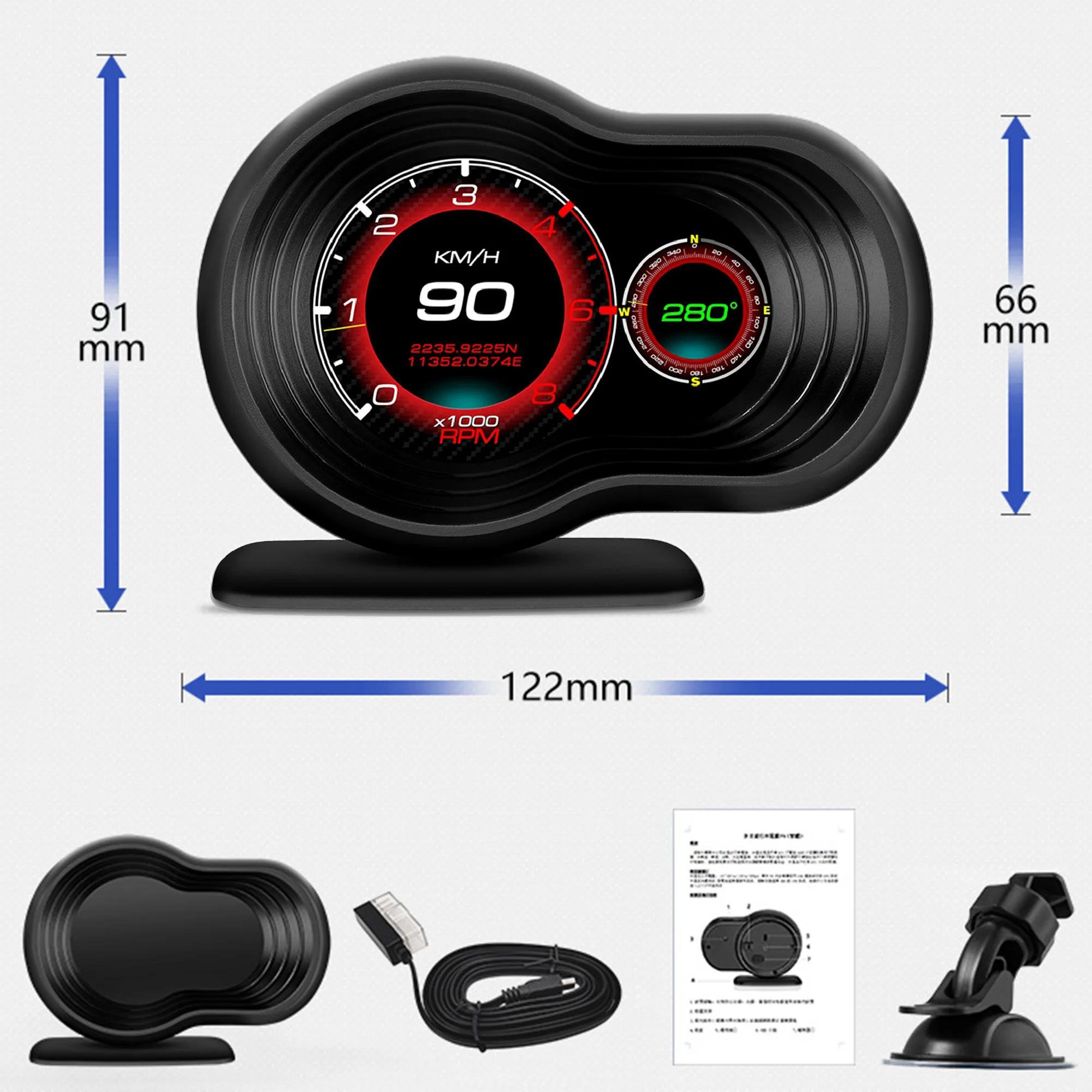 

Newest OBD2 Head Up Display Auto Display Smart Car HUD Gauge Digital Odometer Security Alarm Water&Oil Temp. RPM