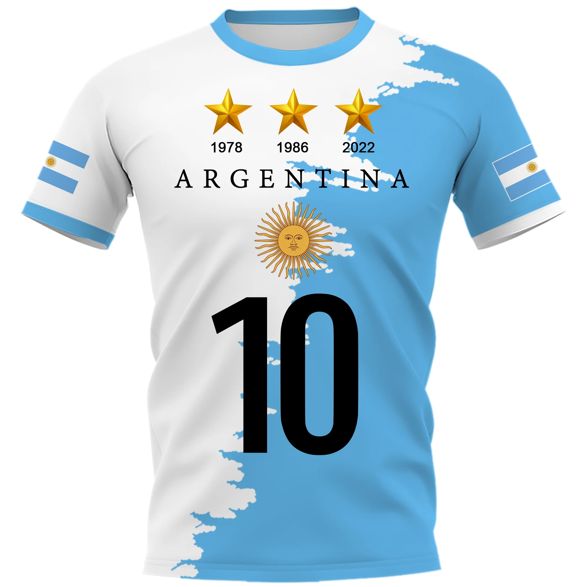 New Argentina Original Football Shirt Flag Fashion 3D Men And Women's Street Comfortable Sports Round Neck Short Sleeve Top DIY