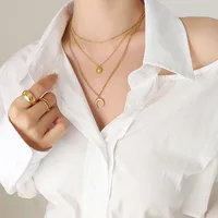 Fashion gold three-layer necklace, women's multi-layer clavicle chain, gold bracelet, sun star moon pendant, jewelry gifts