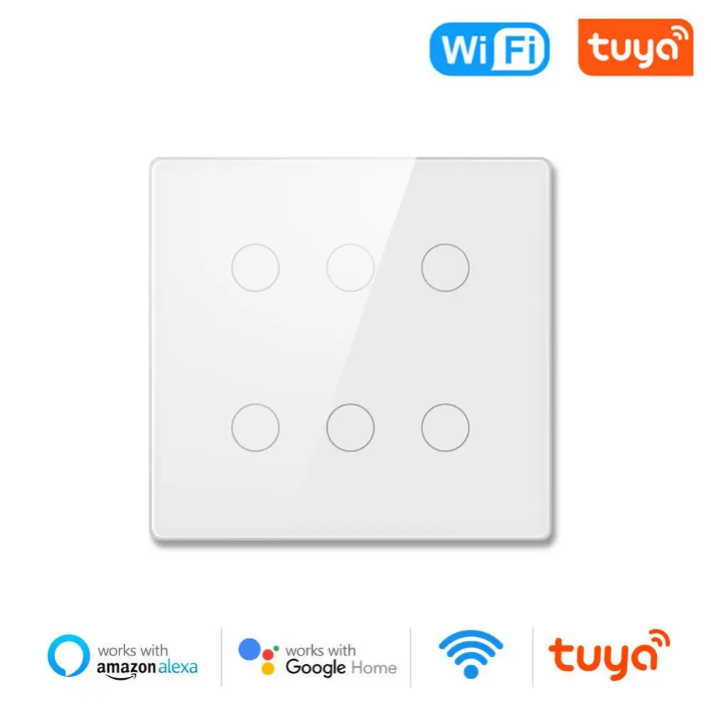 

Tuya 4/6 Gang WiFi Smart Wall Switch 4x4 Brazil Standard Touch Lights Switches App Remote Control Works With Alexa Google Home
