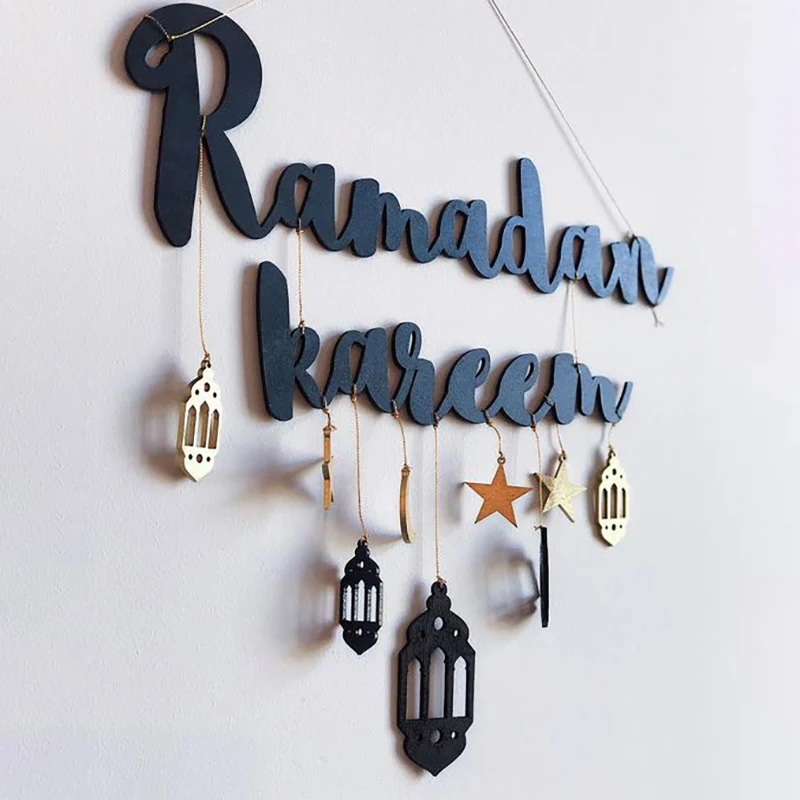 

2023 Ramadan Kareem Decor Moon Star hanging Pendant Wooden Craft Eid Mubarak Ramadan Decoration For Home Door Wood Plaque Sign