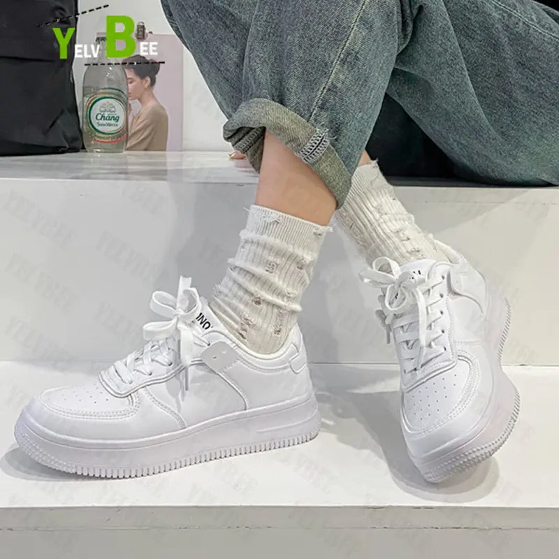 

New Spring 2023 Women Cross Tied Platform Casual Shoes Flats Sneakers Sport Breathable Thick Walking Comfort Chaussures Femme