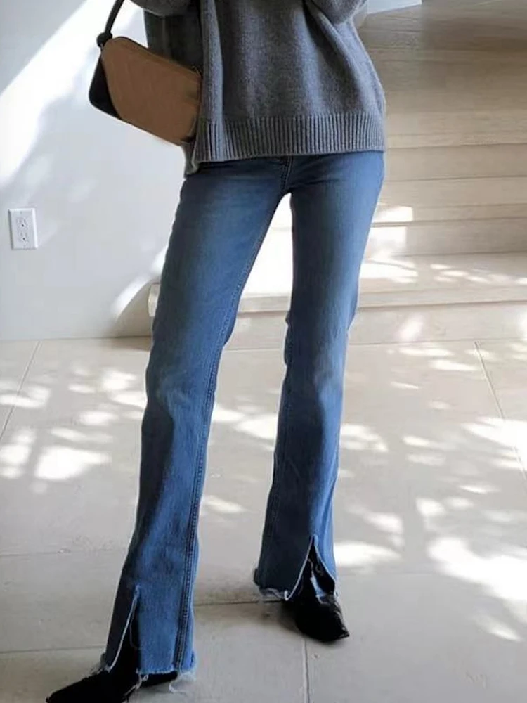 

Джинсы женские с разрезом на ботинках, всесезонные хлопковые шикарные длинные джинсовые брюки с высокой талией, женские повседневные винта...