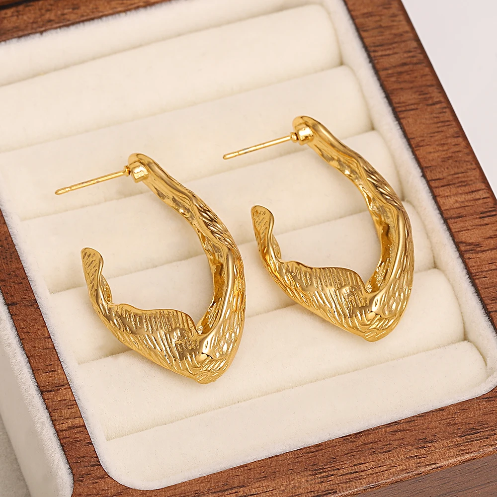 Greatera серьги-кольца из нержавеющей стали с неровной текстурой для женщин