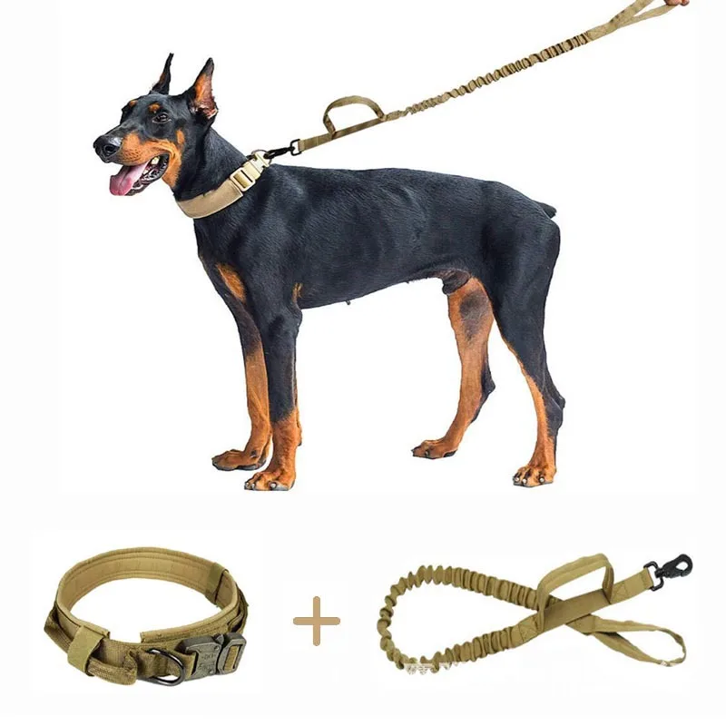 

Нейлоновый Тактический поводок для собак, комплект из ошейника с ручкой и пряжкой, утолщенная ручка для средних и больших собак