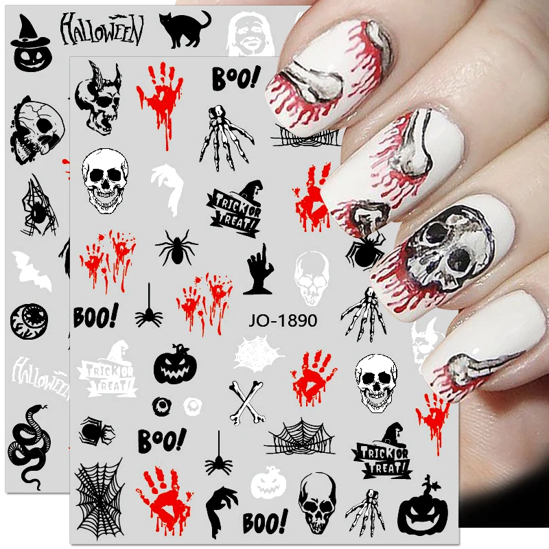 

3D Halloween Nail Art Sticker Blood Scar Skull Bone Pumpkin Ghost Sliders Spider Nail Decals Decorations Accessories