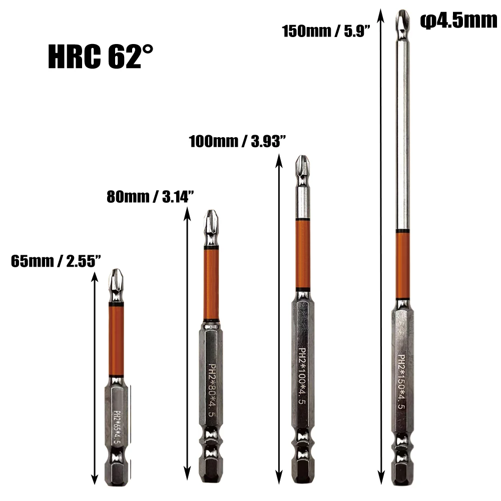 

Impact Drill Bit Screwdriver Bits 1/4''(6.35mm) Hex 100mm 150mm 2 X 65mm 80mm Alloy Steel Brown HRC62° Silver