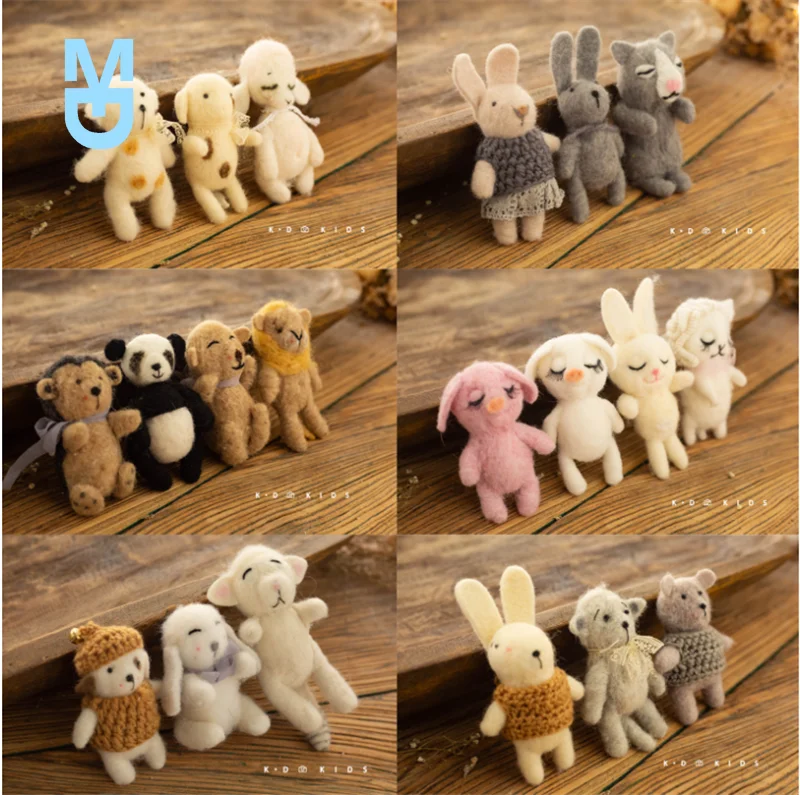 

New born Photography Props for Baby Cute Animals Handmade Wool Doll Mouse Fotografia Accessory Studio Shoots Photo Props