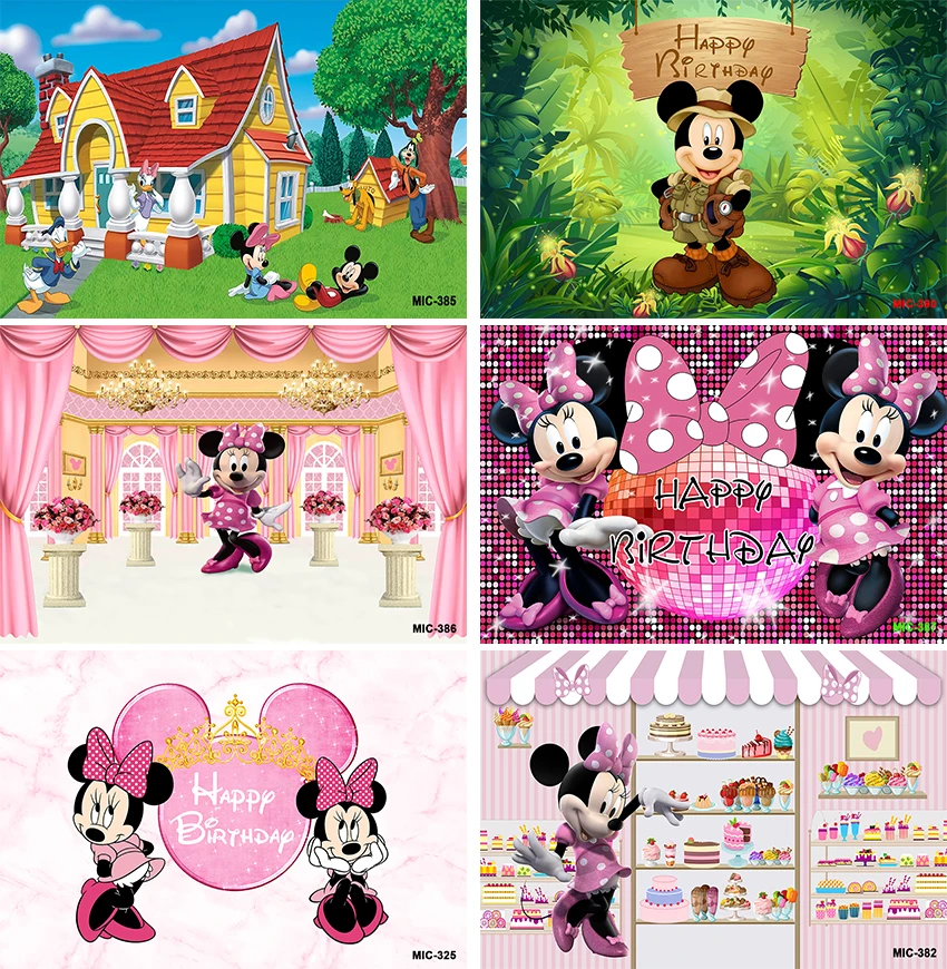 

Disney Pink Minnie Mouse Party Photo Background Mickey Mouse Colorful Wallpaper Kids Girls Happy Birthday Baby Shower Backdrops