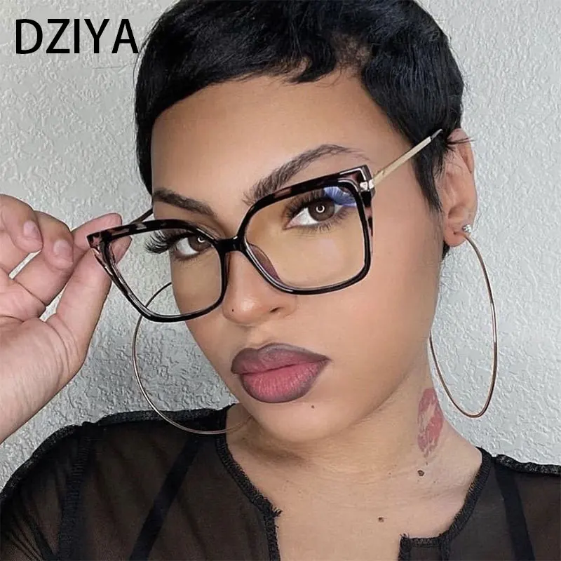 

Tr90 Square Anti Blue Light Computer Glasses Women Large Size Metal Optical Spectacle Frame Prescription Glasses 61005