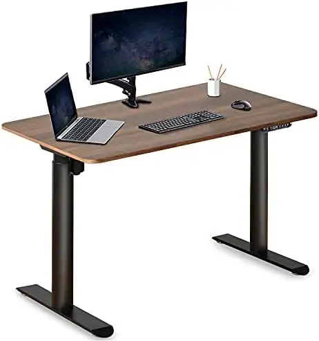 

Desk Adjustable Height - 47 x 24 Inch Sit Stand Computer Desk, Stand Up Desk Table for Home Office, Black Frame/Walnut Top