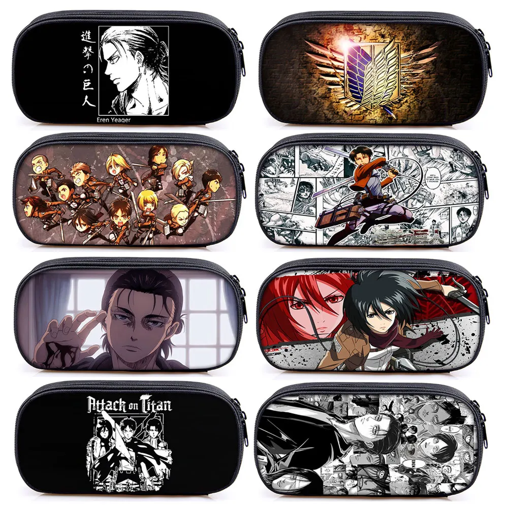 

Anime Attack on Titan Cosmetic Case Pencil Bag Shingeki No Kyojin Stationary Storage Pen Bag Levi Eren Pencil Box School Cases