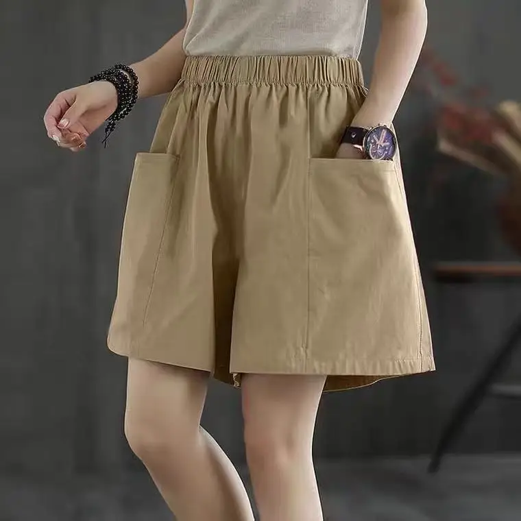 

Wide-leg Shorts Women's 2022 Summer New Casual Loose and Thin All-match Cotton Student Straight Five-point Pants Women