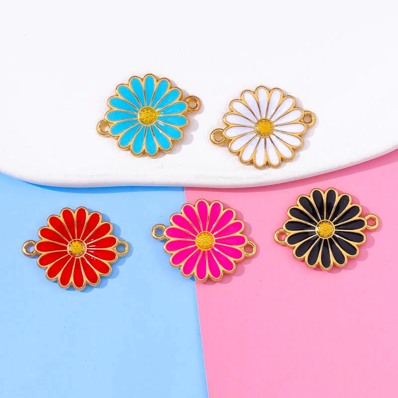 

20Pcs 23*18mm Double Hole Flower Ornament Connector Pendant Zinc Alloy Colorful Enamel Bracelet Necklace DIY Jewelry Accessories