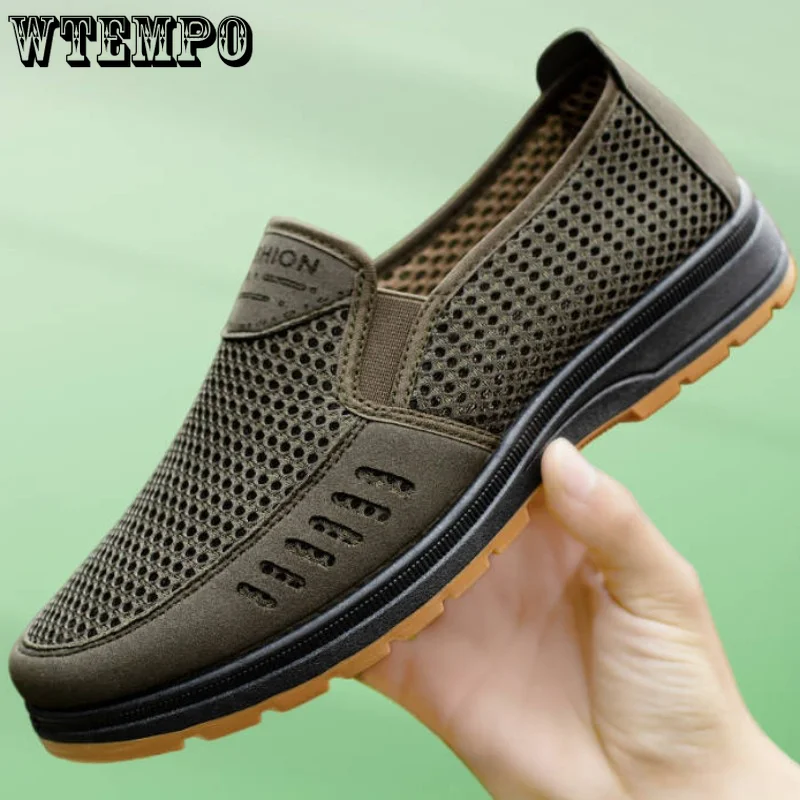 

WTEMPO Summer Old Beijing Cloth Shoes Men's Boat Shoes Slip-on Net Breathable Casual Beef Tendon Sole Dad Shoes Dropshipping