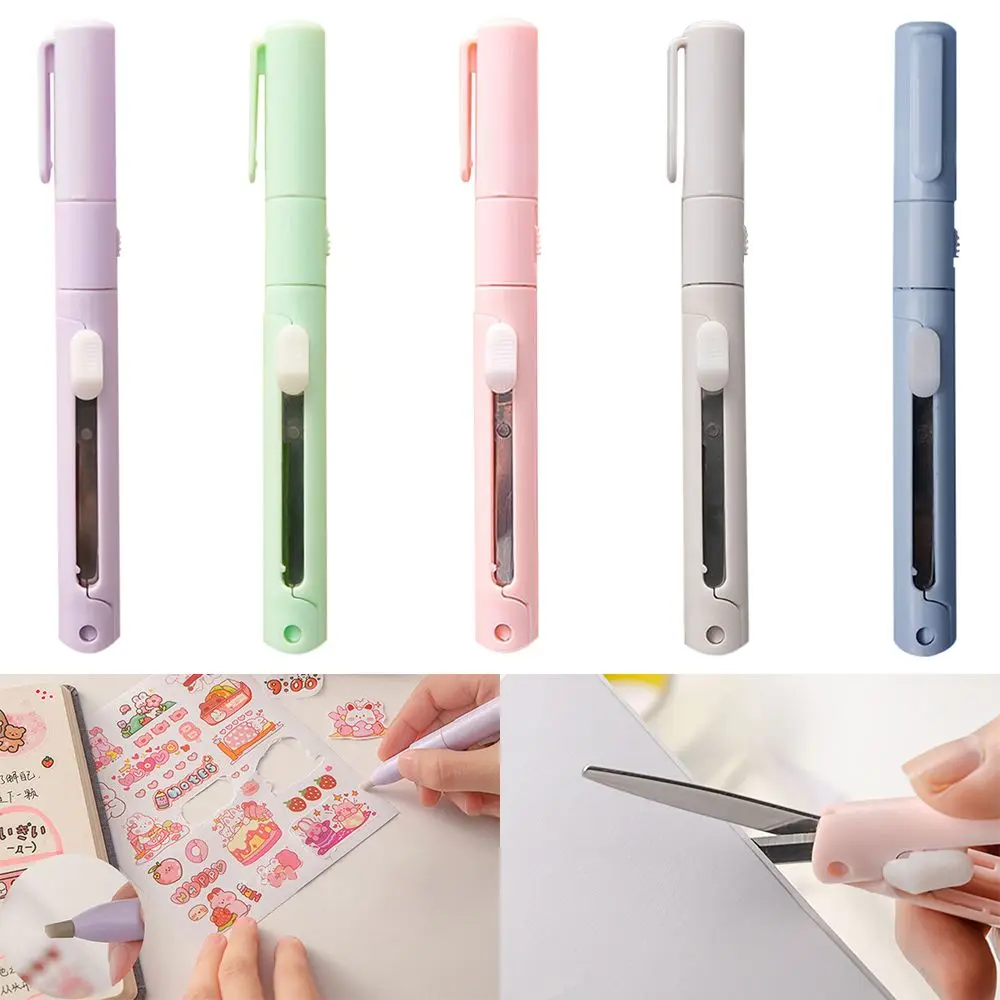 

Creative Stationery DIY Multifunction Paper-Cutting Art Tool Folding Scissors School Office Supplies Pen Shape Scissors
