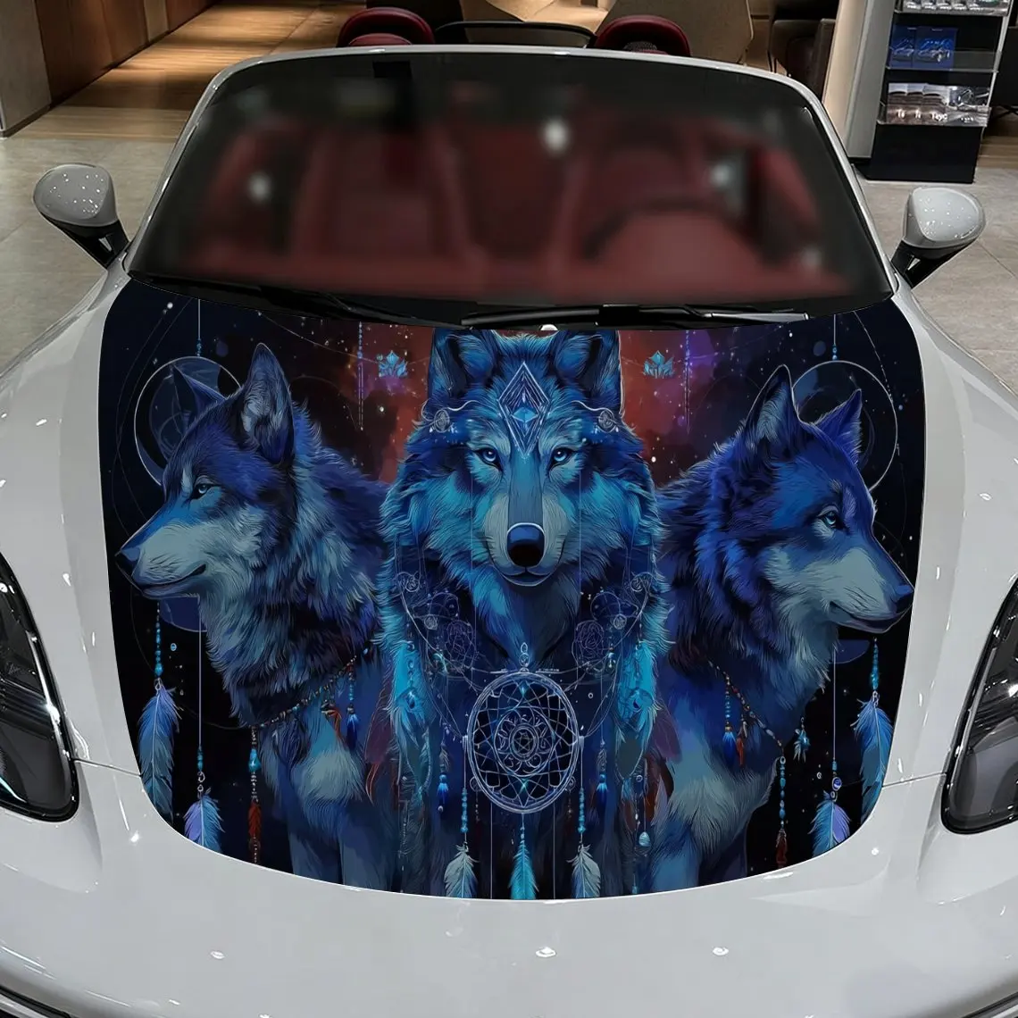 Фото Виниловая пленка для автомобиля Starfield Blue Wolves Dreamcatcher, водонепроницаемая наклейка на капот автомобиля из ПВХ, самоклеящаяся устойчивая к царапинам Sti №3