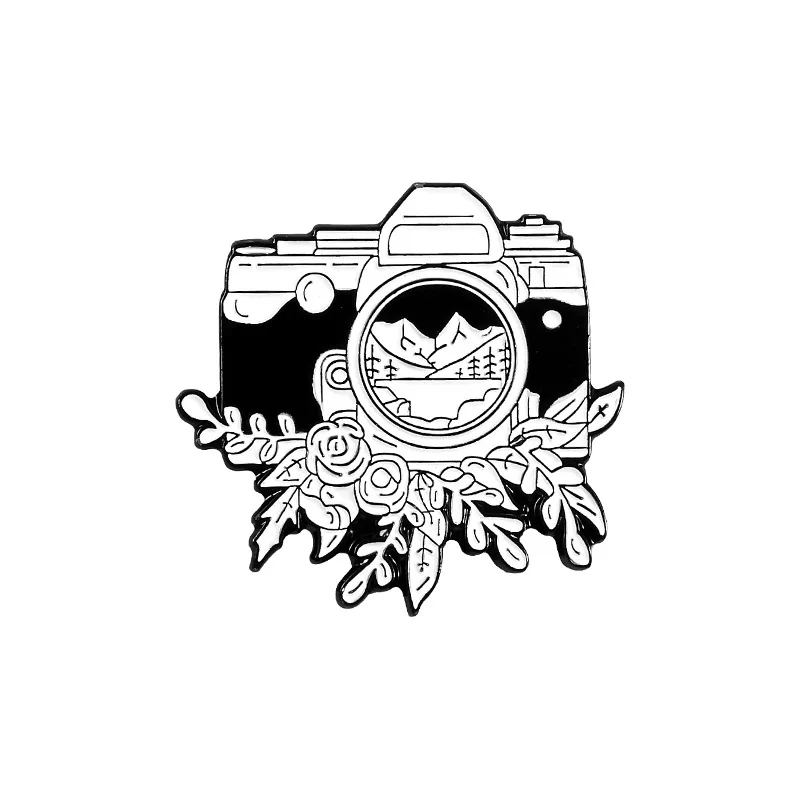 

Outdoor Adventure Travel Camera Brooch Mountain Forest Flower Camera Denim Backpack Shirt Badge Spot Lapel Pin