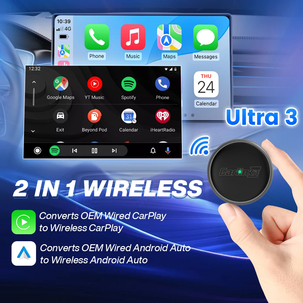 Фото Беспроводной адаптер CarlinKit MINI Ultra 3, проводной к беспроводному Android Auto Box, USB-ключ Plug and Play, Wi-Fi, автоматическое подключение №2