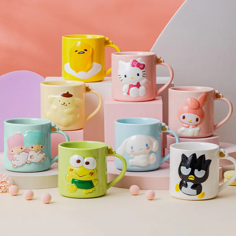 

kawaii Animation surrounding sanrioed Onpompurin Cinnamorol Kittys Cartoon Creative relief Mug Christmas gifts