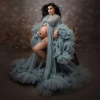 ruffles tulle maternity dress for photoshoot see thru mesh pregnancy gown long robe nightgown women prom gown