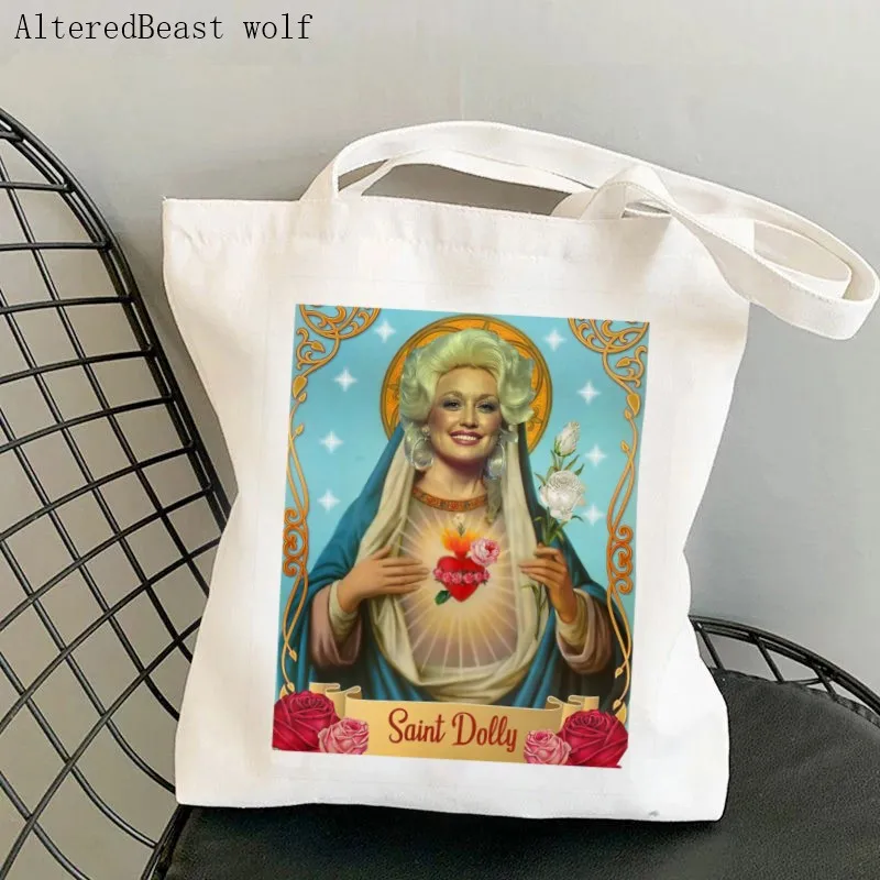 

Холщовая Сумка на плечо Saint Dolly Parton для женщин, индивидуальный саквояж для покупок, сумка для студентов и книг, шоппер в стиле Харадзюку для девочек