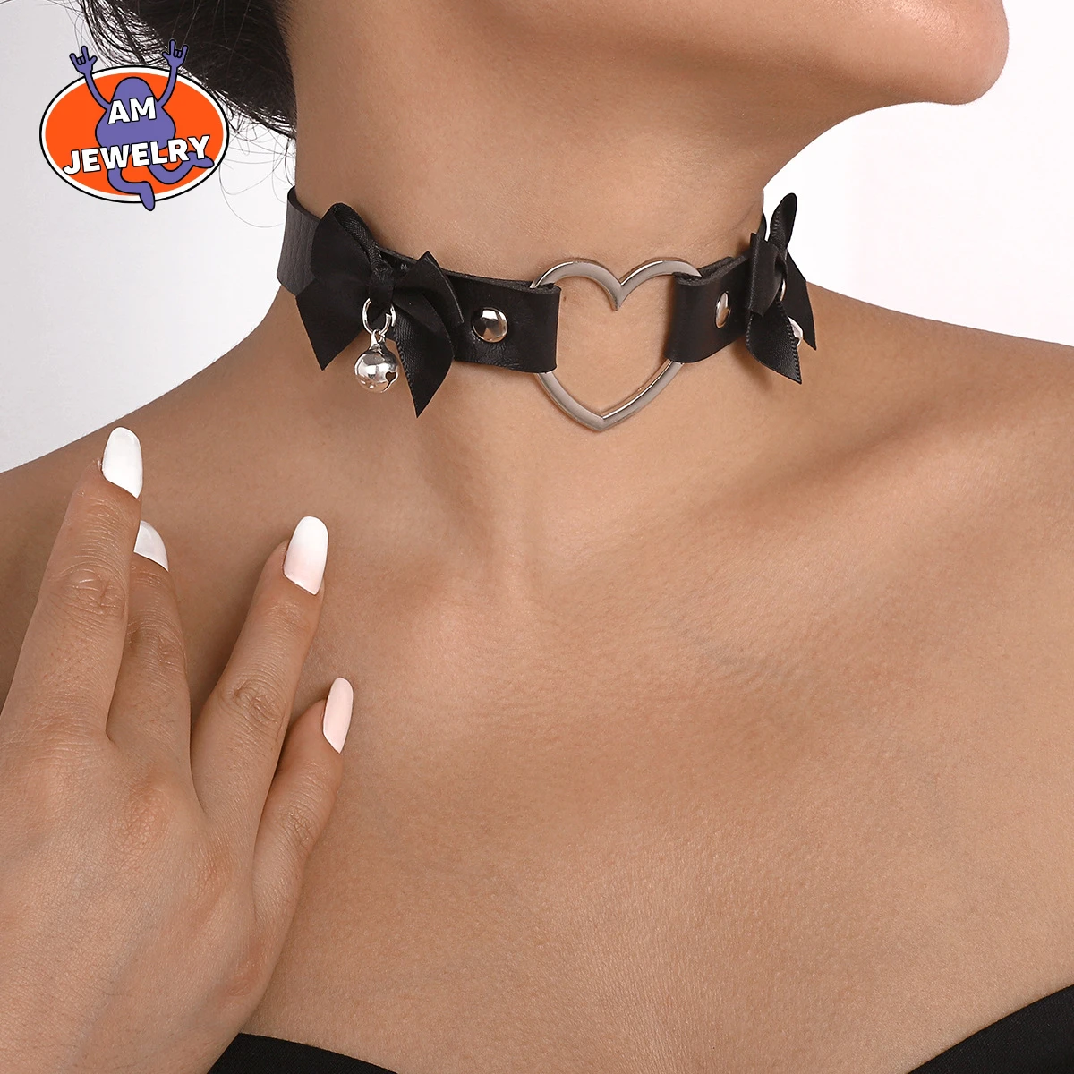 

Geometric Love Collar Leather Bow Bell Necklace Personalized Choker Necklace Party Gift Girl Neck Jewelry Accessories
