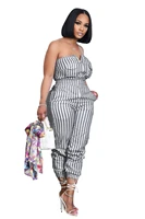 women striped strapless zipper fly sleeveless pocket side jumpsuit for 2022 summer safari chic fashion overall playsuit