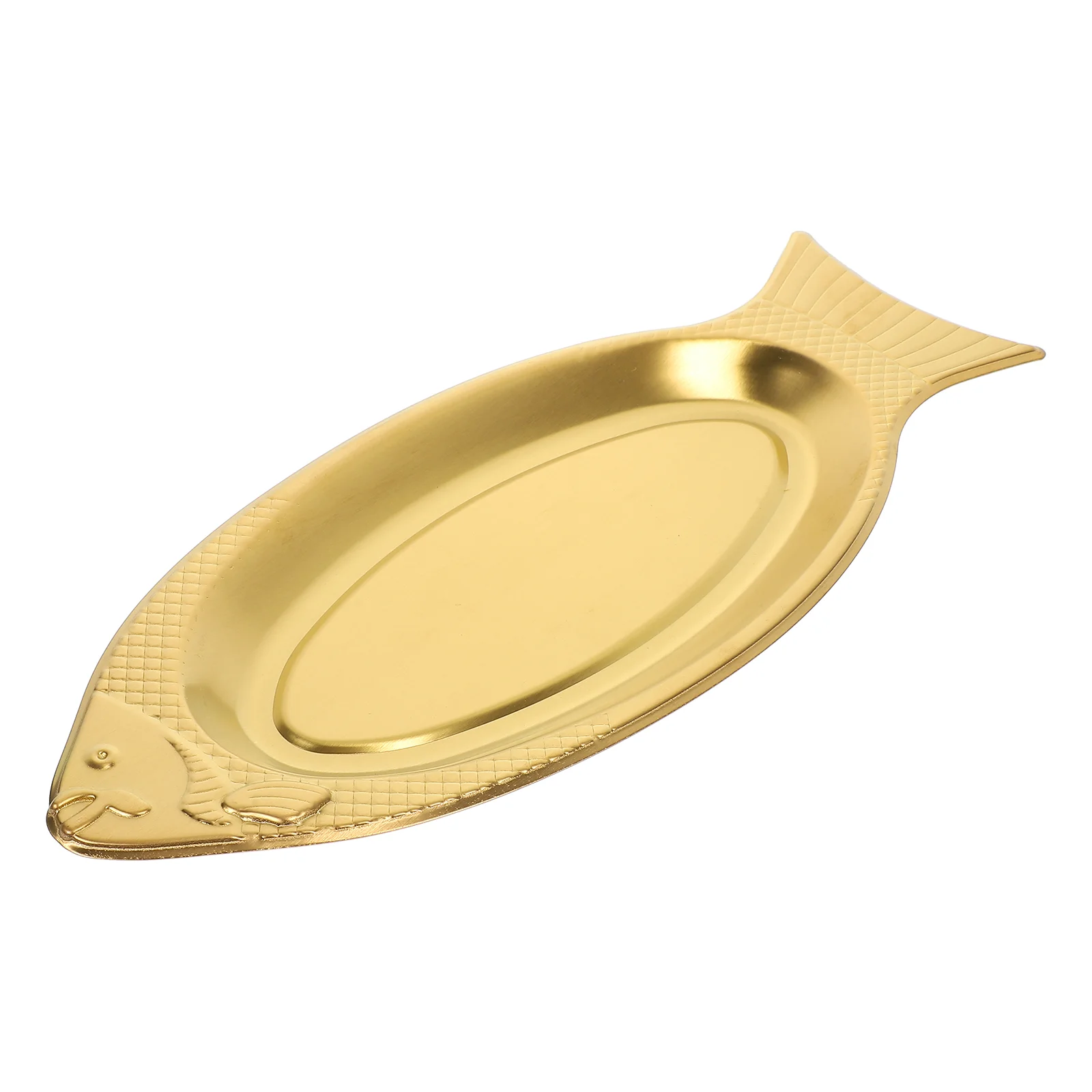 

Stainless Steel Dinner Plates Fish Food Storage 35X14X1.5CM Golden Steamed Dish Fish-shaped
