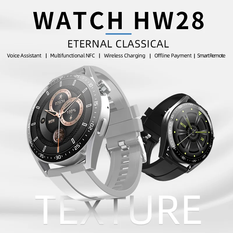 

HW28 Smart Watch Men 2022 NFC Bluetooth Call 1.39" Wireless Charger Fitness Heart Rate Monitoring Women SmartWatch Pk GTR 3