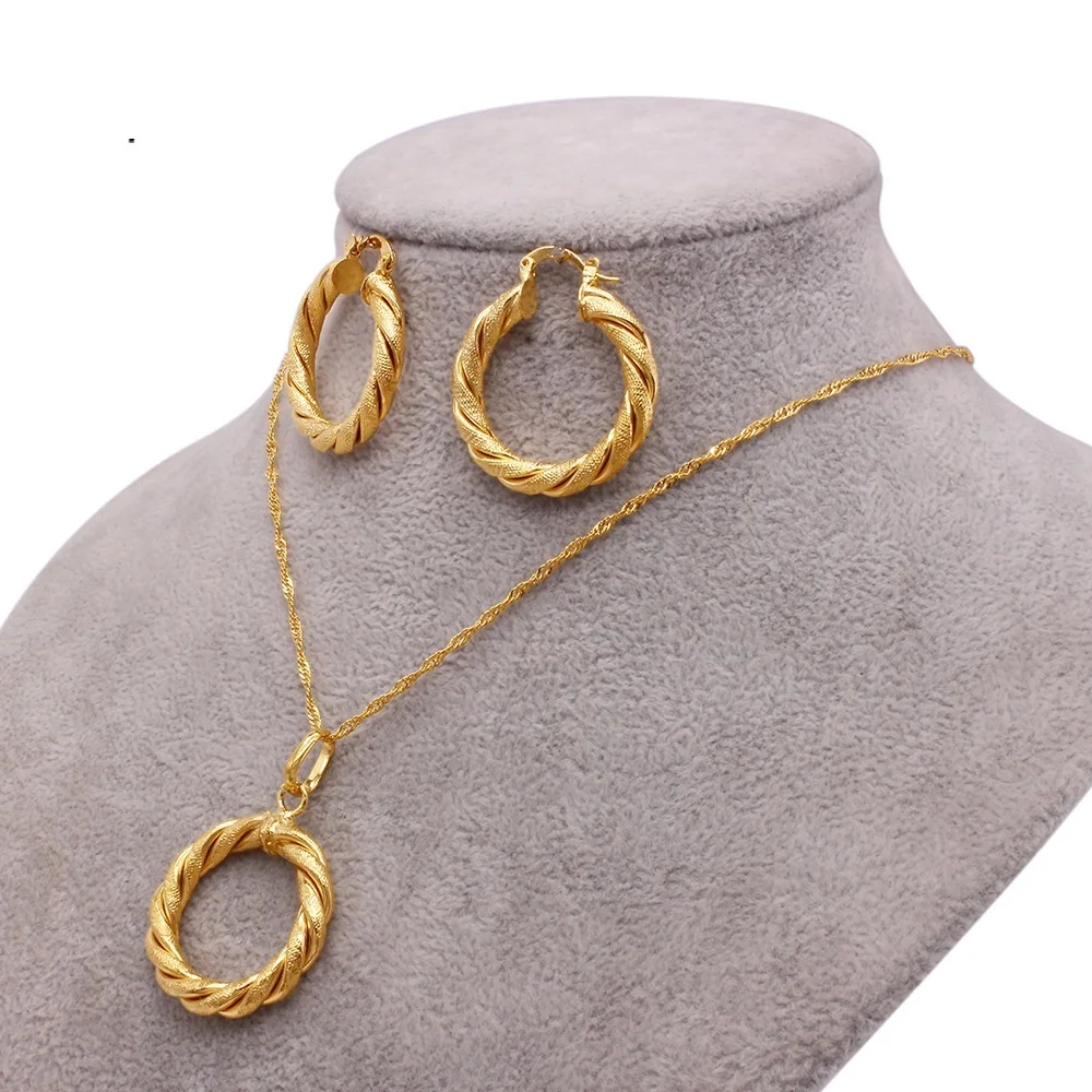 

New RoseL Arabian Bridal wedding jewelry set Women wear necklace earrings set Dubai 24K Gold Middle East Saudi Arabia Bridal