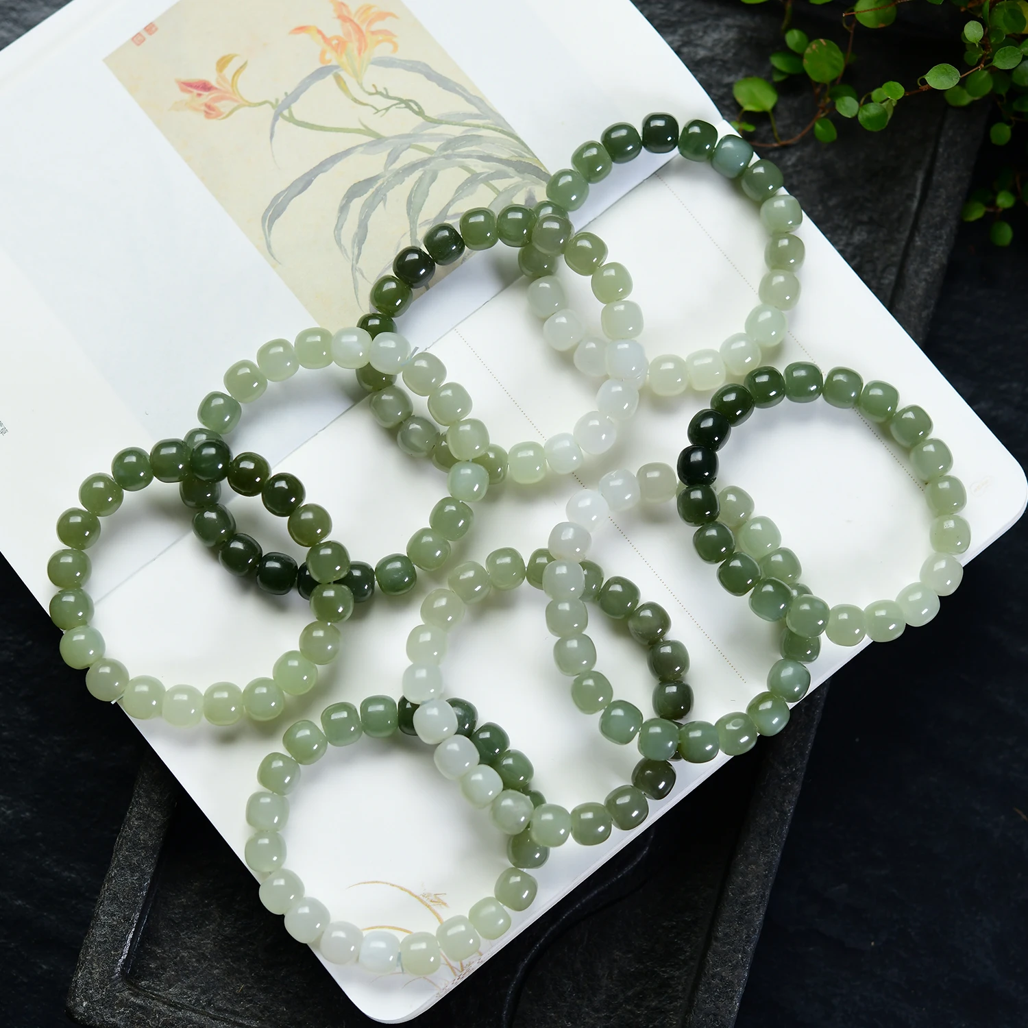 Натуральный нефрит Hetian Ice Clear Water Gradient Один кольцо Старый браслет из бисера