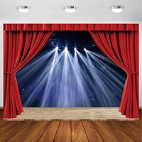 Theater Stage Photography Backdrop Red Curtains Interior Spotlights Background Stage Wooden Floor Festival Celebration Decor