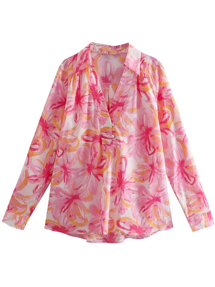 

Pullover Blouses Women Tops Turn Down Collar Tops Blusa Spring Autumn New Fashion Print Sweet Casual Female Shirts Tunics 2022