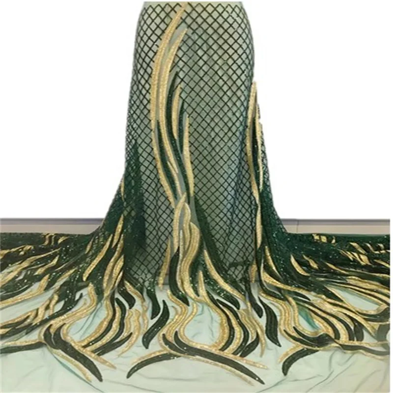 

Африканская кружевная ткань с блестками 2022, Высококачественная нигерийская французская Тюлевая кружевная ткань с блестками, сетка для сва...