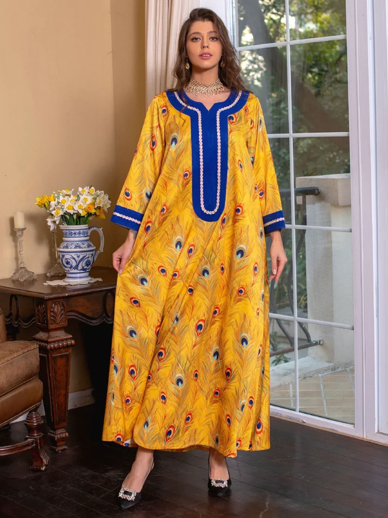 Muslim Fashion Hijab Dress Ramadan Abayas For Women Dubai Turkey Moroccan Caftan Islamic Clothing Flowers Print Boho Boubou