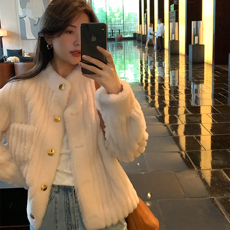 2022 Autumn Winter New Cashmere Women's Coat Short Fashion Warm Coat Lamb Fur