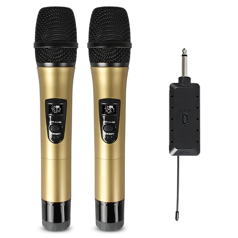 

UHF беспроводной микрофон, 2 канала, профессиональный ручной микрофон для караоке, для домашней вечеринки, смарт-ТВ, динамик 50 метров, петь пес...