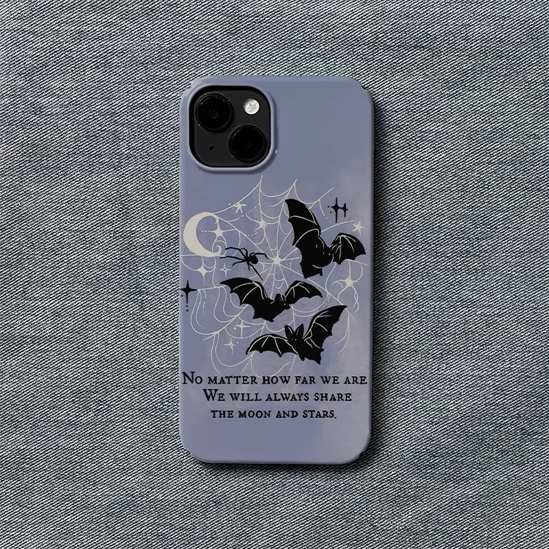 KOREAN INS Purple Bat Spider Web Moon Чехол для телефона IPhone 16 15 14 13 Pro Max 11 12 XR X Plus SE Ретро