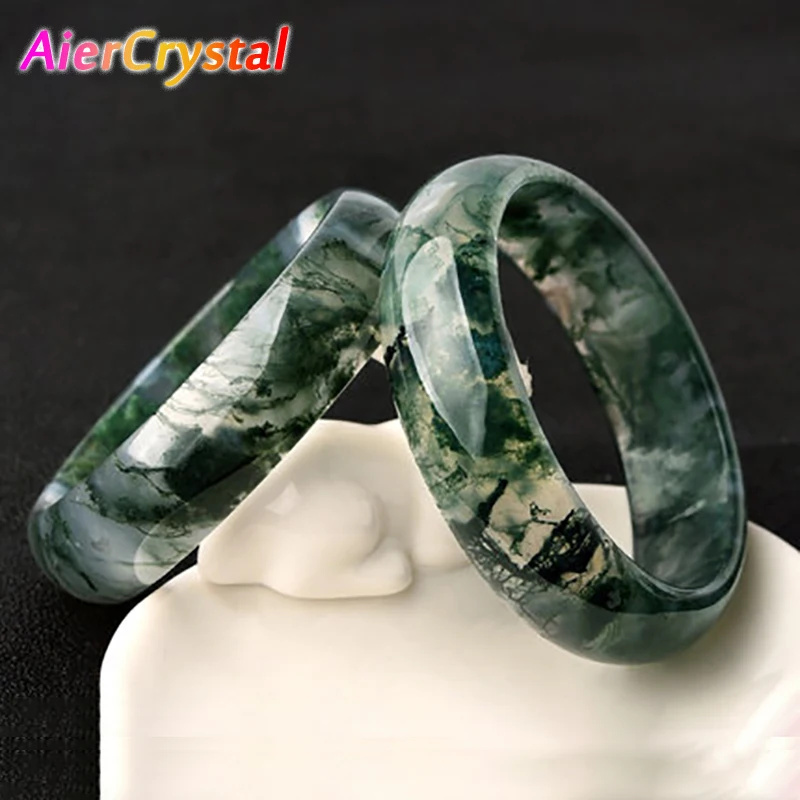 

Natural Aquatic Agate Burmese Jade Stone Green Bangle Bracelet Floating Flower Seed Translucent Bracelet Jewelry for Women Gift