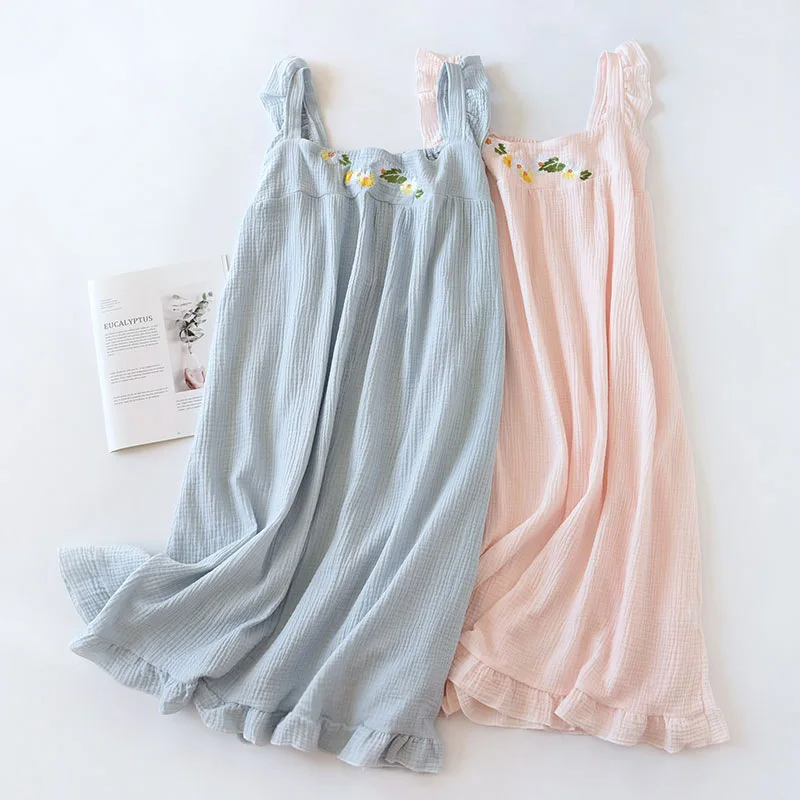 

Милая Ночная рубашка на бретельках, тонкая хлопковая домашняя женская ночная рубашка средней длины, милые летние сексуальные пикантные кре...