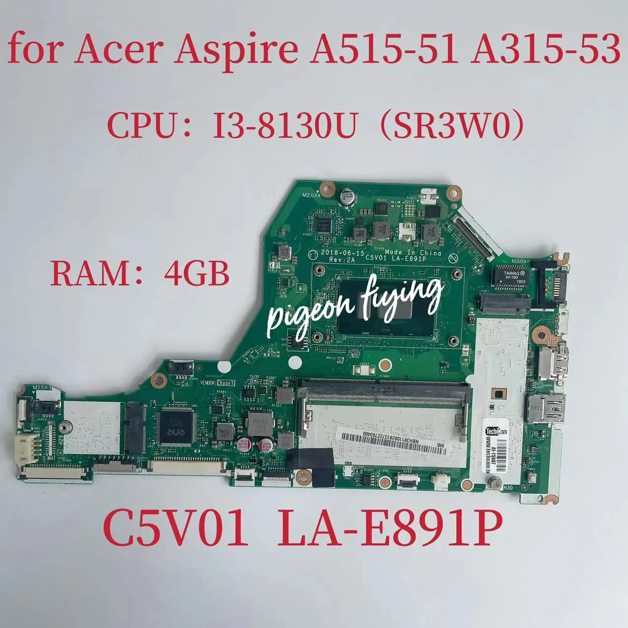 Материнская плата C5V01 для ноутбука Acer Aspire LA-E891P A315-53, материнская плата для ноутбука: A515-51G SR3W0 RAM:4 Гб DDR4 UAM 100% Teste Ok Материнская плата C5V01 для ноутбука Acer Aspire LA-E891P A315-53, материнская плата для ноутбука: A515-51G SR3W0 RAM:4 Гб DDR4 UAM 100% Teste Ok