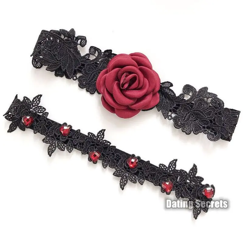

Garter European and American Cross Border Gothic Style Dark Fashion Sock Ring Female Black Lace Red Rose Wild Leg Ring Leg Ring