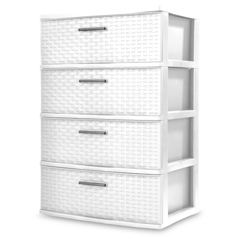 

storage box organizer 4 Drawer Wide Weave Tower White
