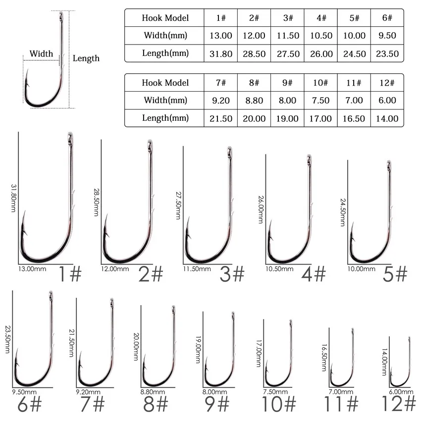 50pcs/ Box Long Shank Fishing Hook 1#-10# Fish Hooks High Carbon Steel Sharp Barbed Offset Narrow Bait Hook Fishhook