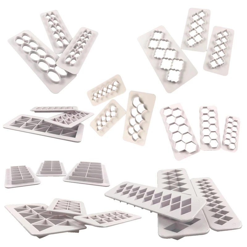 

3Pcs Long Plastic Biscuit Cake Edge Decoration Stencil Sugar Sieve Baking Mold Fondant Printing Hollow Wedding 11Style Tools