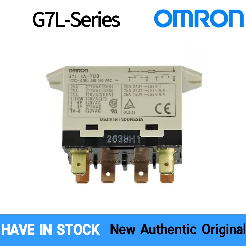 Фото Реле мощности OMRON G7L-2A-TUBJ/BUBJ 25А, замена контактора переменного тока, кнопка тестирования DPST-NO для управления компрессором систем ОВКВ №1